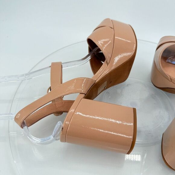 Jeffrey Campbell Platz Sandal Beige Tan Patent Leather Platform Heels Chunky 11 - Picture 13 of 16